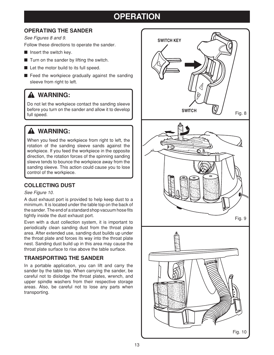 Operation, Warning | Ryobi OSS500 User Manual | Page 13 / 16
