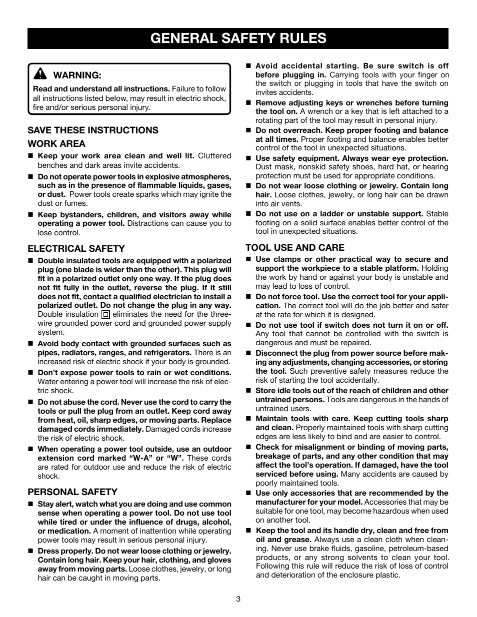 General safety rules | Ryobi RS281VS User Manual | Page 3 / 16