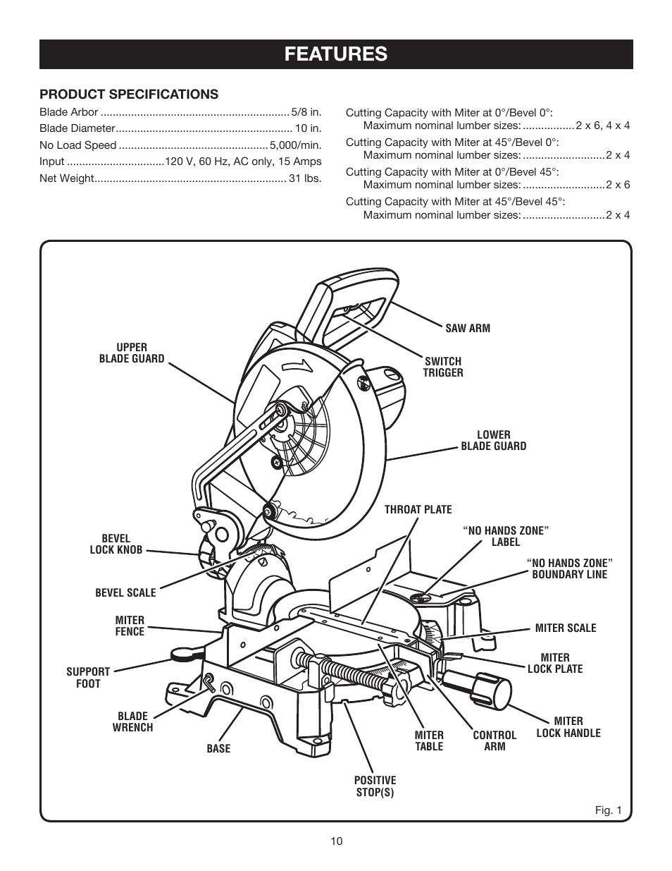 Features | Ryobi ts1341 User Manual | Page 10 / 30