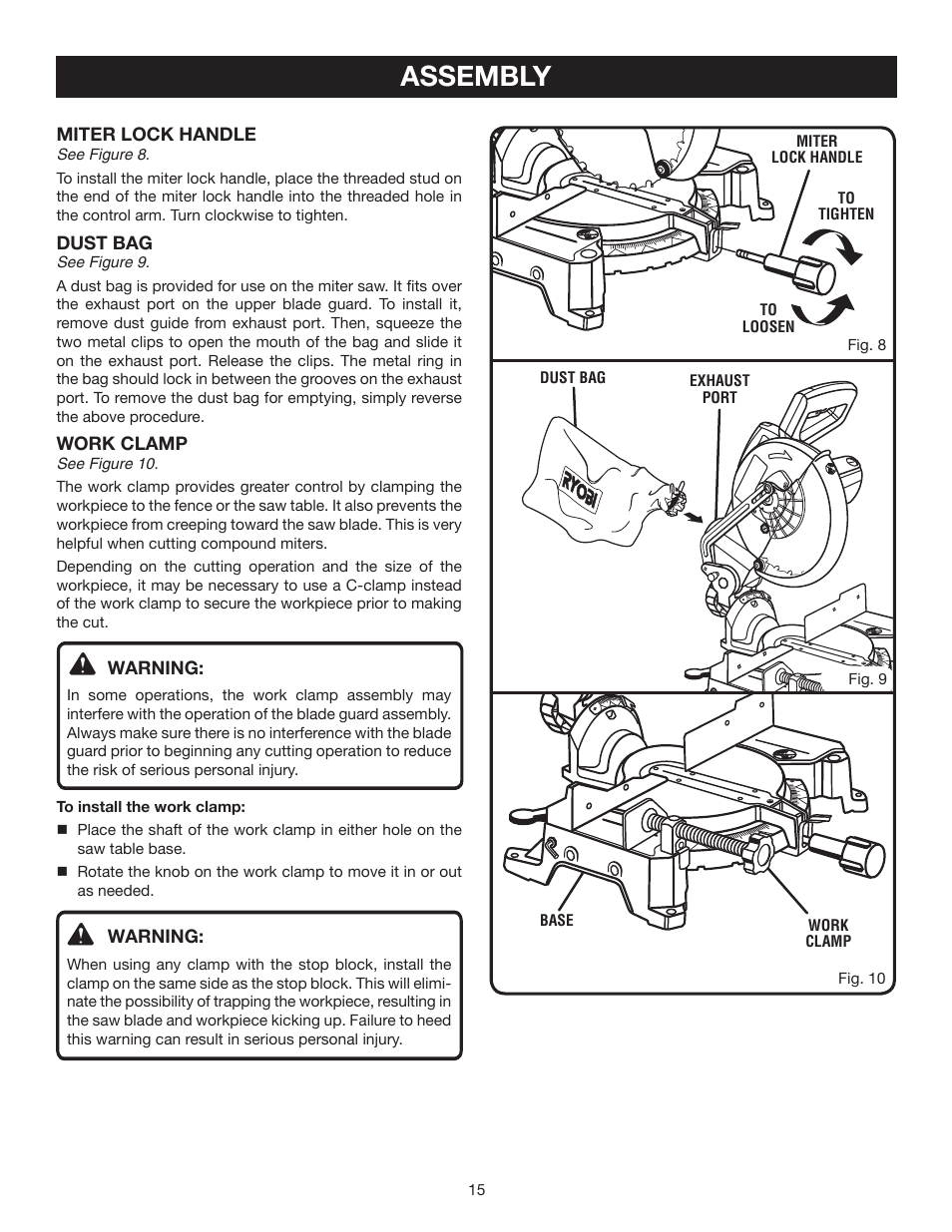 Assembly | Ryobi ts1341 User Manual | Page 15 / 30