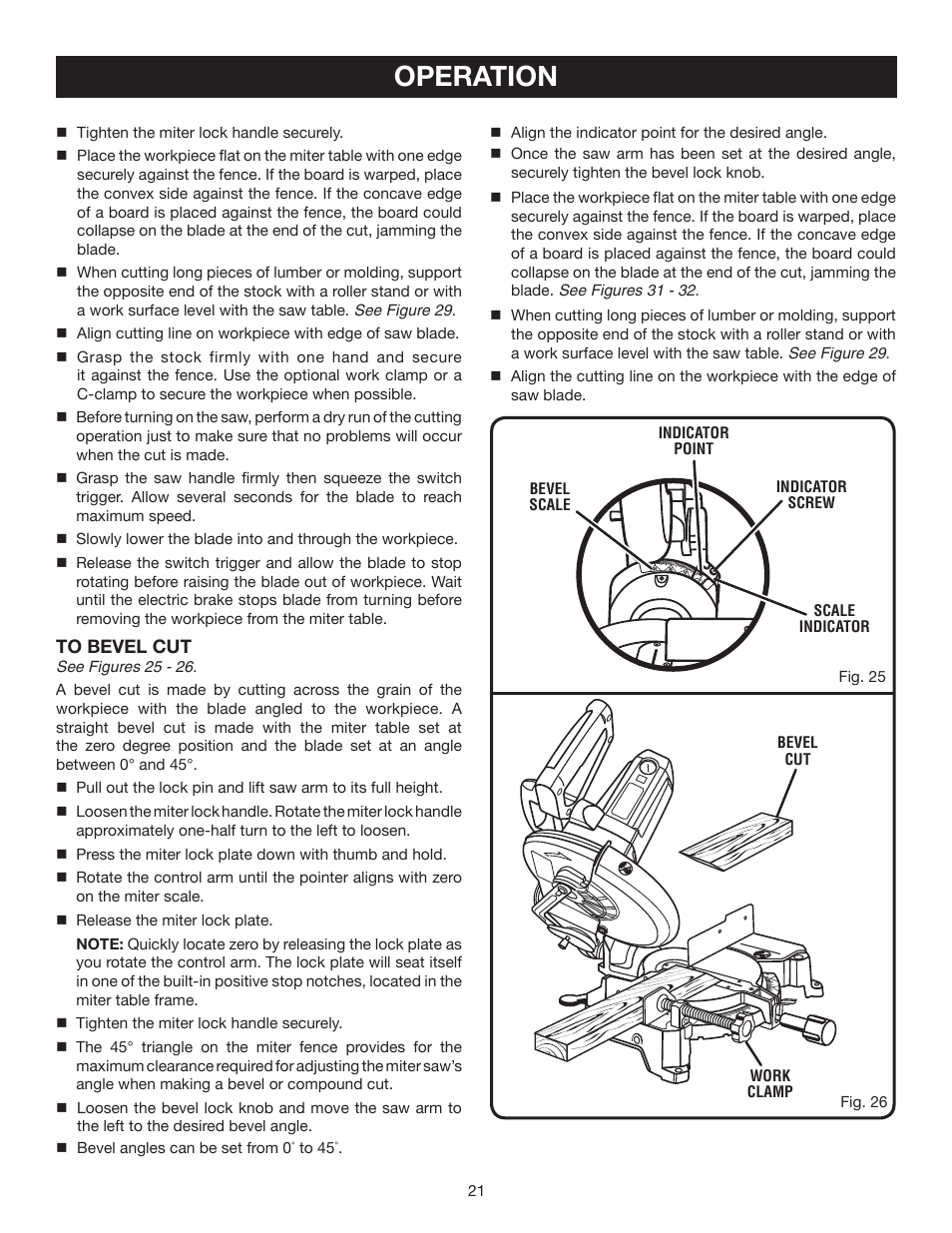 Operation | Ryobi ts1341 User Manual | Page 21 / 30