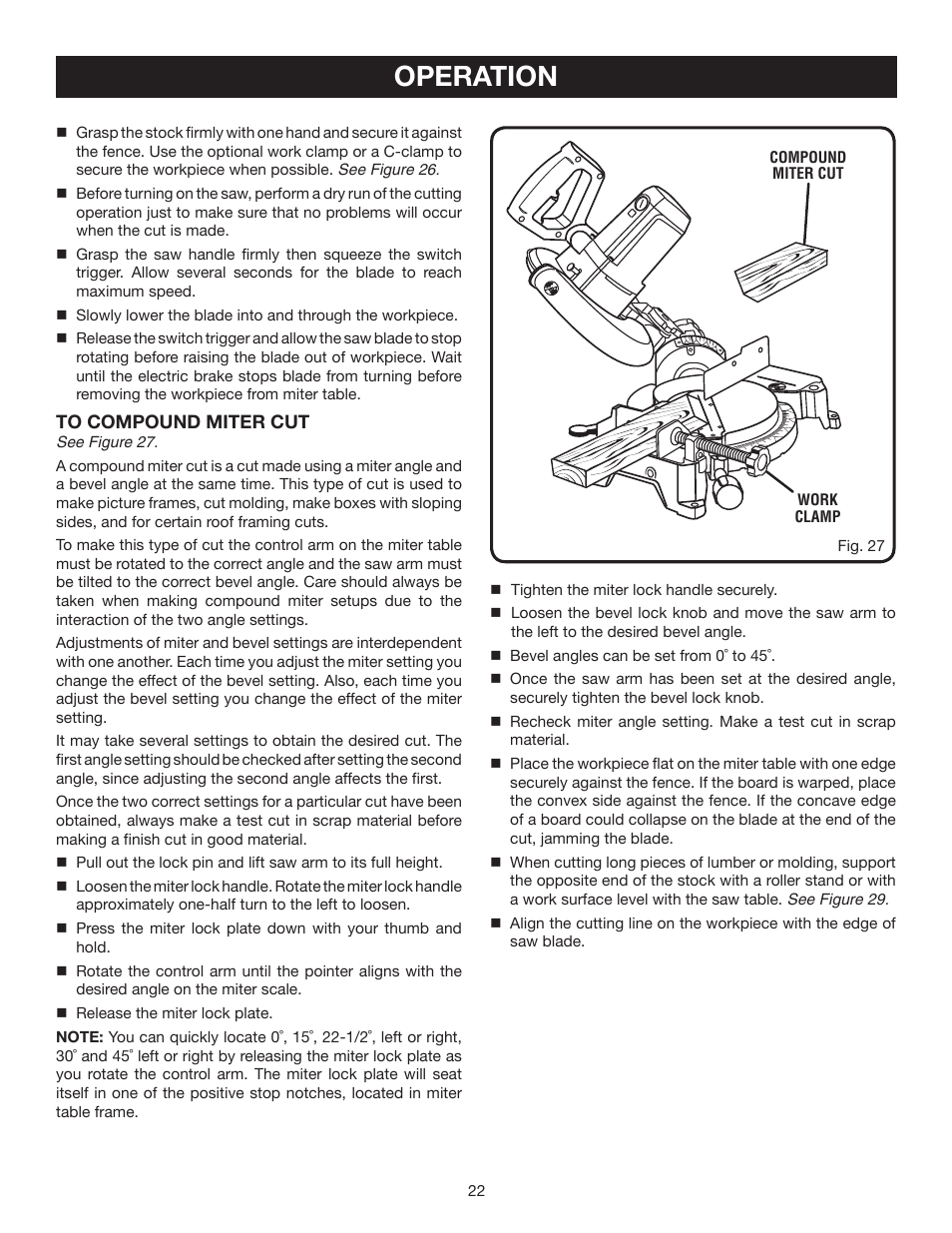 Operation | Ryobi ts1341 User Manual | Page 22 / 30