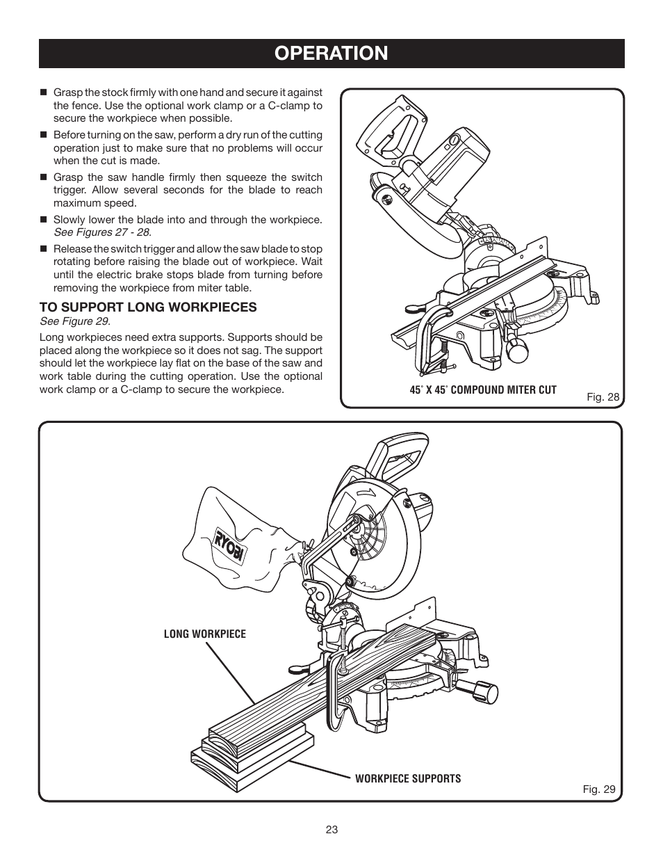 Operation | Ryobi ts1341 User Manual | Page 23 / 30