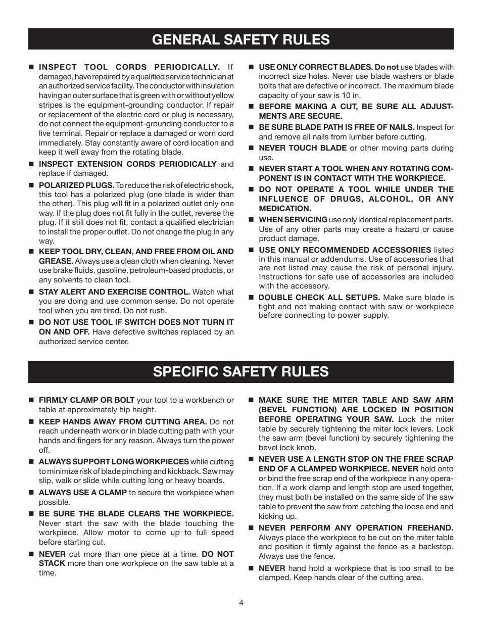 General safety rules, Specific safety rules | Ryobi ts1341 User Manual | Page 4 / 30
