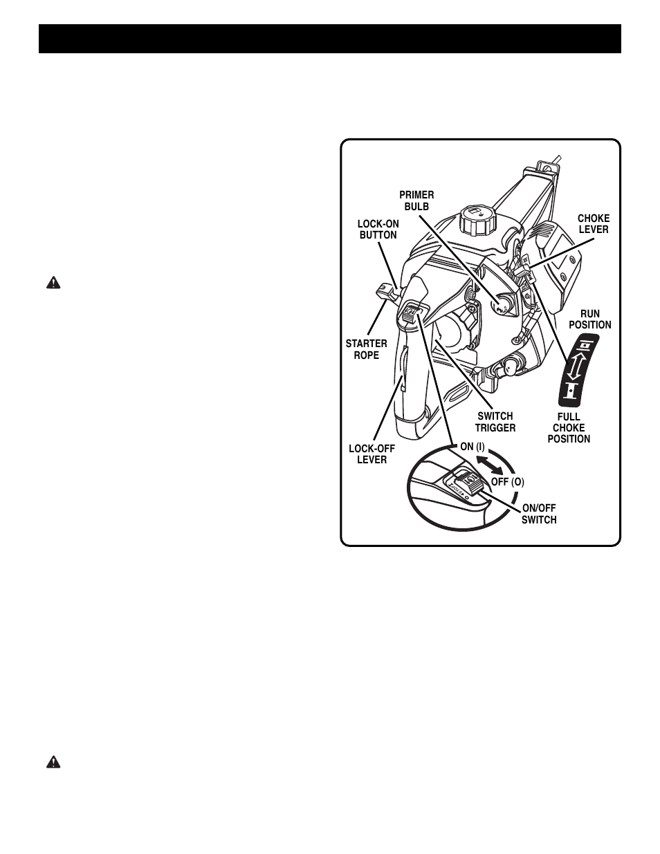 Starting/stopping instructions, Warning | Ryobi EJ101 User Manual | Page 11 / 20