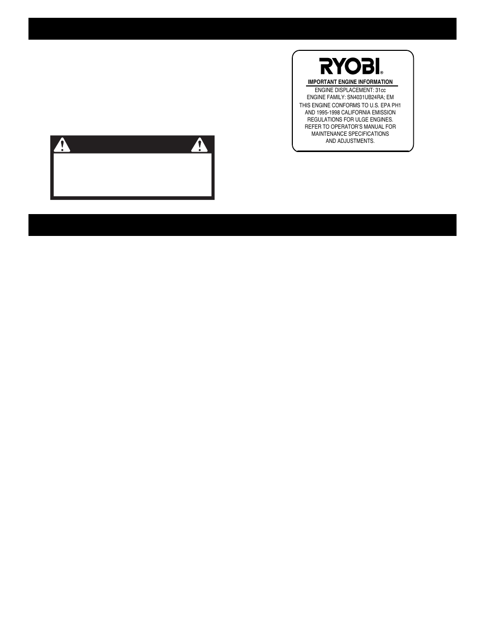 Warning, California emission regulations, Spark arrestor | Ryobi EJ101 User Manual | Page 3 / 20