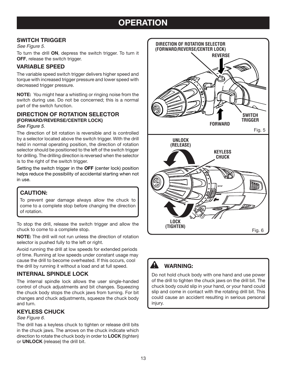 Operation | Ryobi P211 User Manual | Page 13 / 22