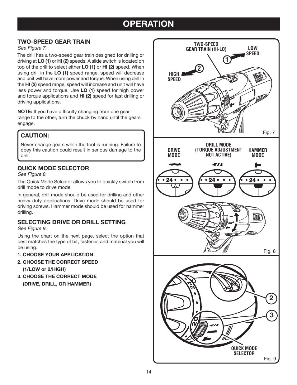 Operation | Ryobi P211 User Manual | Page 14 / 22