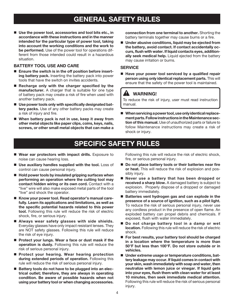 General safety rules specific safety rules | Ryobi P211 User Manual | Page 4 / 22