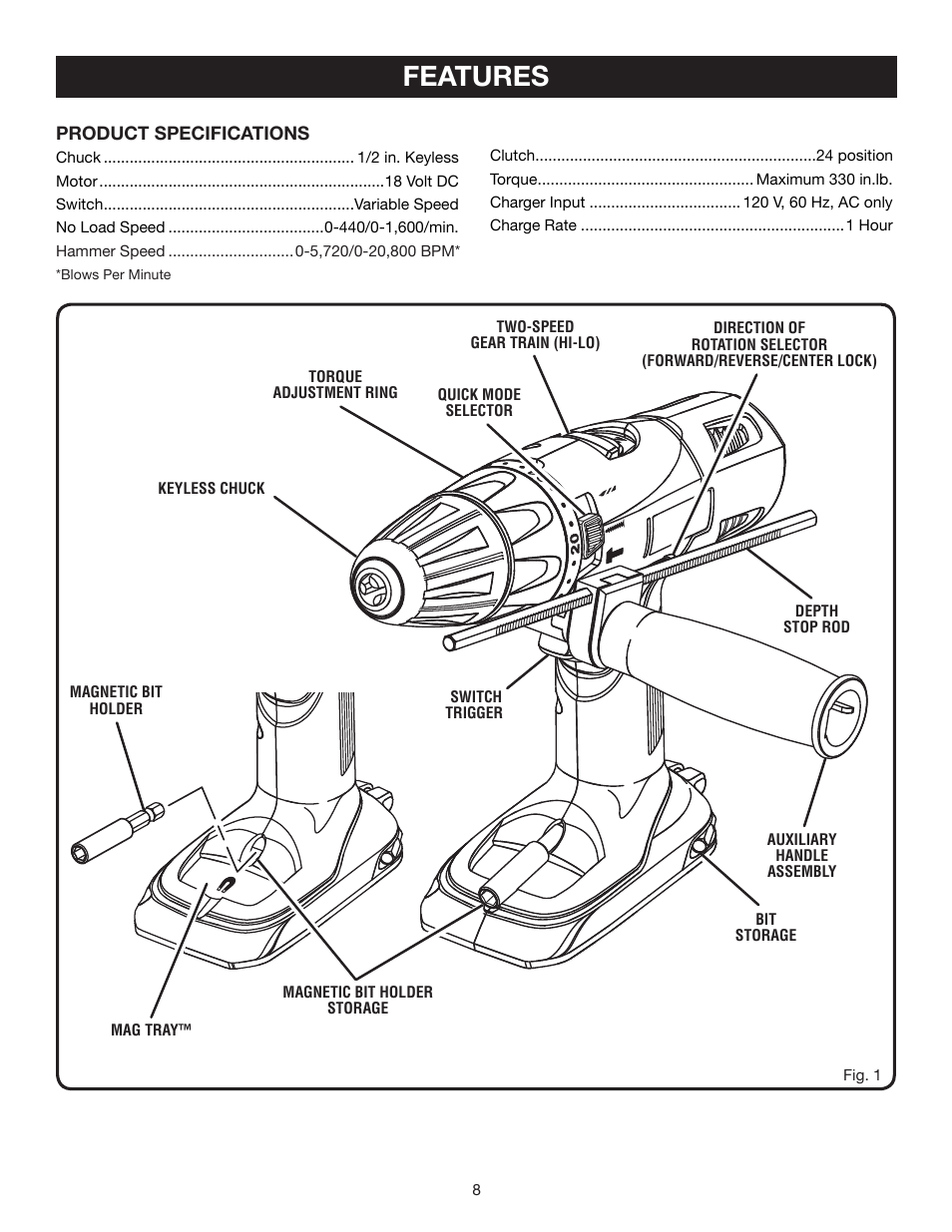 Features | Ryobi P211 User Manual | Page 8 / 22