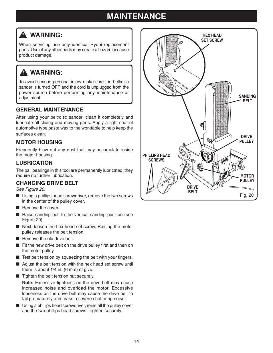 Maintenance, Warning | Ryobi BD4600 User Manual | Page 14 / 16