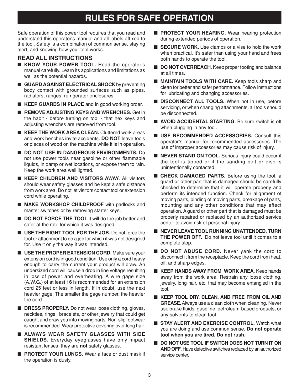 Rules for safe operation | Ryobi BD4600 User Manual | Page 3 / 16
