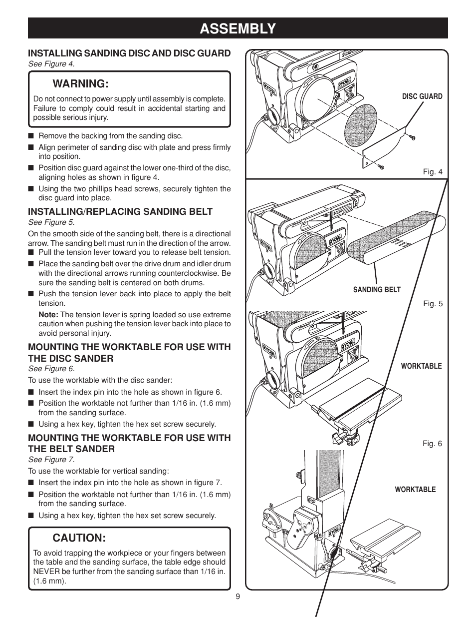 Assembly, Warning, Caution | Ryobi BD4600 User Manual | Page 9 / 16