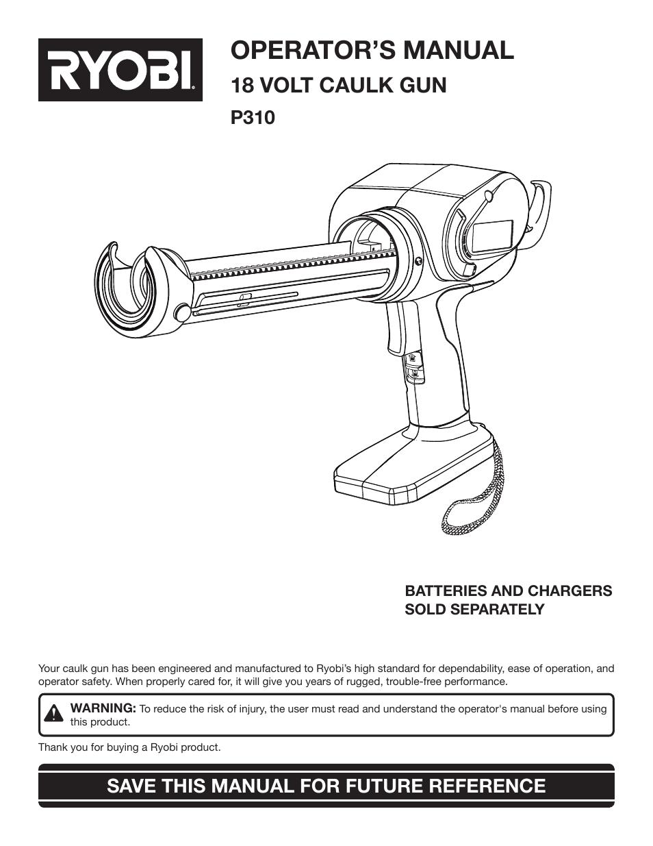 Ryobi P310 User Manual | 16 pages