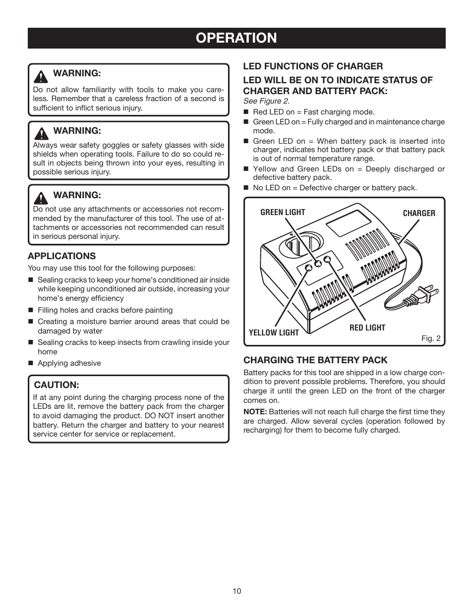 Operation | Ryobi P310 User Manual | Page 10 / 16