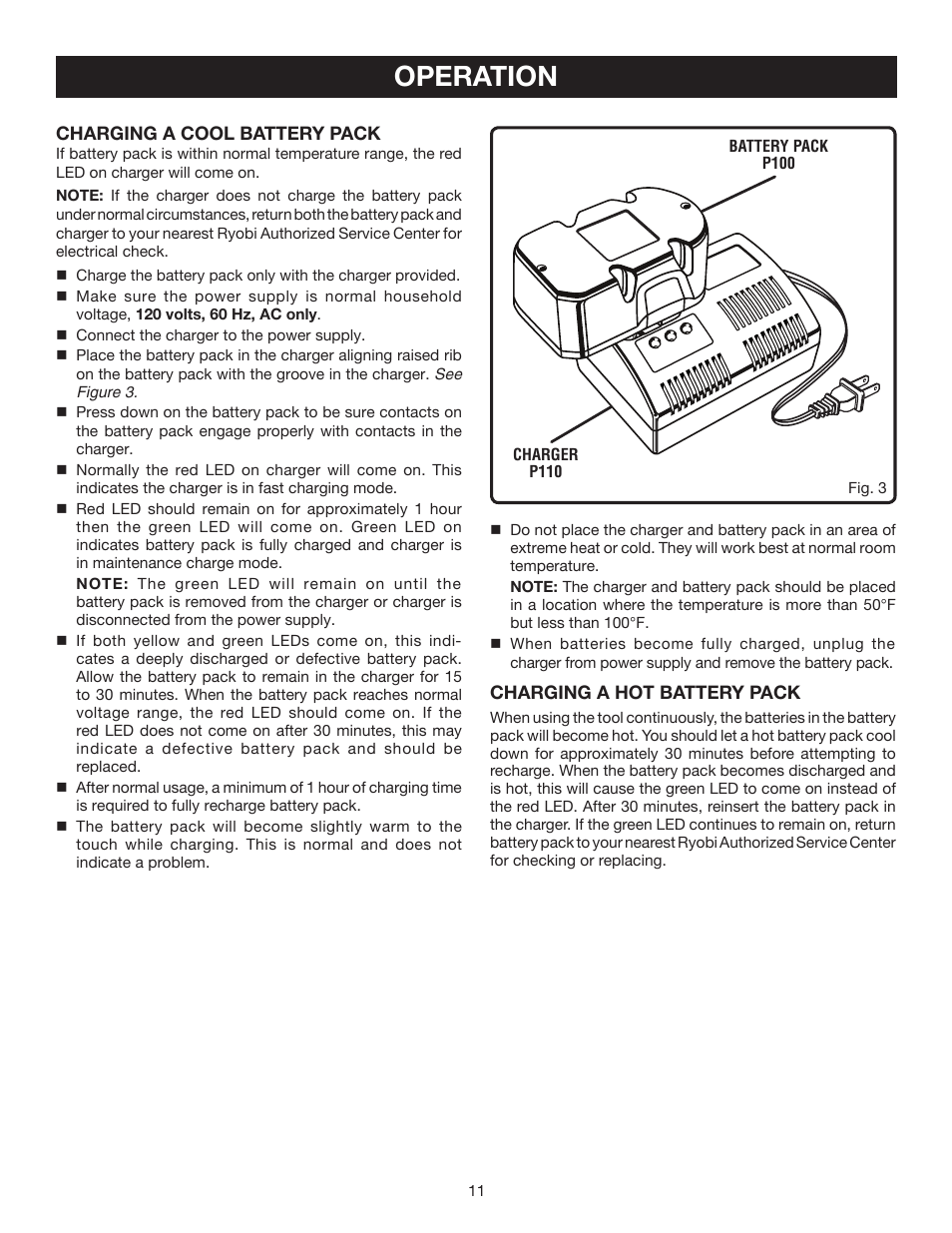 Operation | Ryobi P310 User Manual | Page 11 / 16