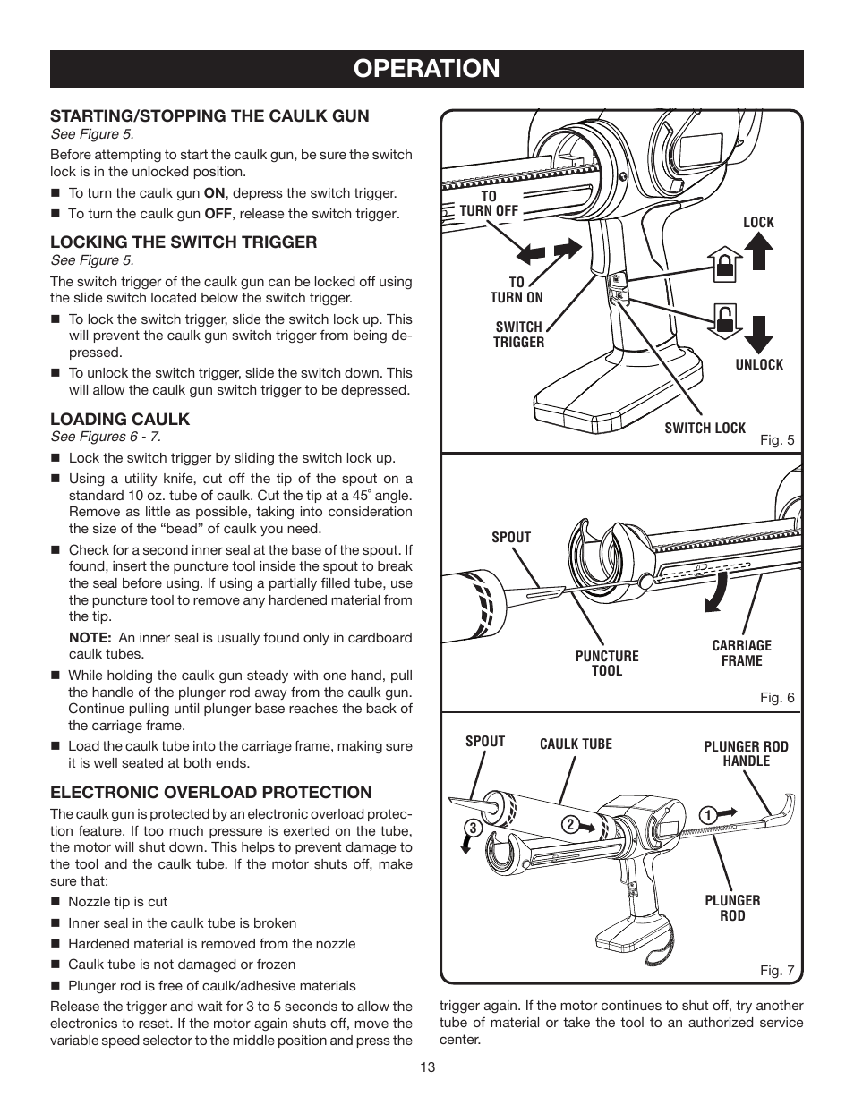 Operation | Ryobi P310 User Manual | Page 13 / 16