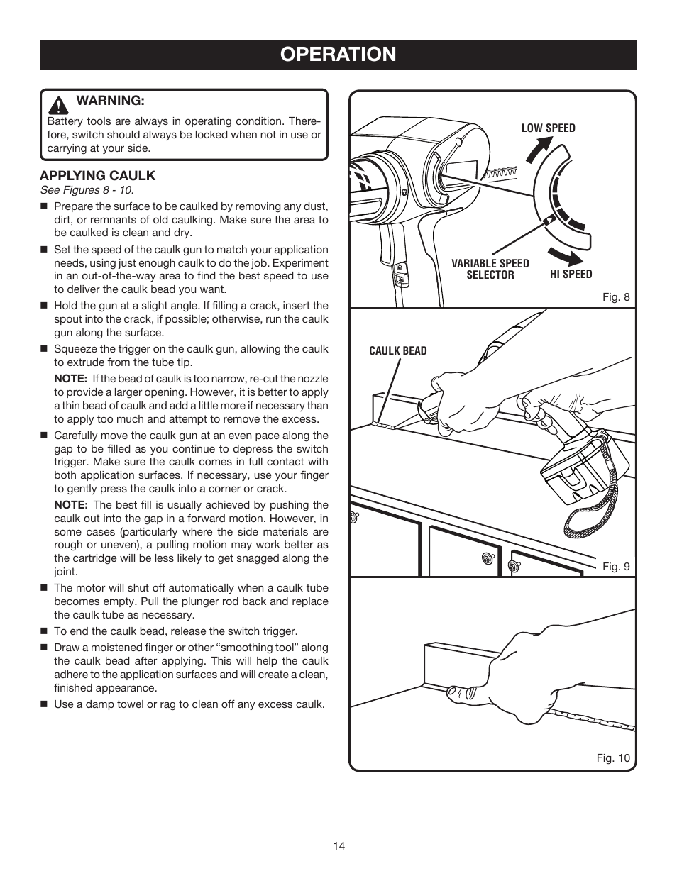 Operation | Ryobi P310 User Manual | Page 14 / 16