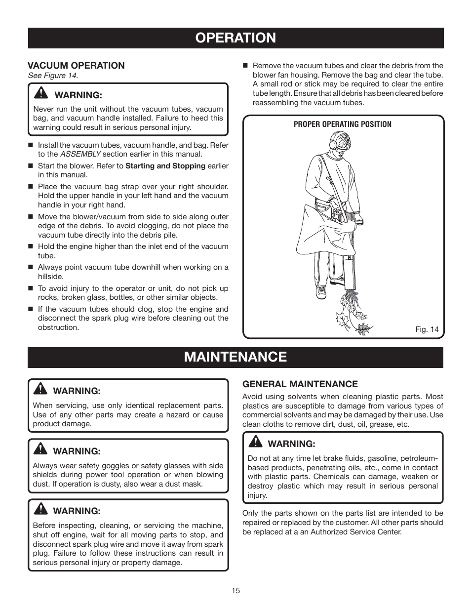 Operation maintenance | Ryobi RY09905 User Manual | Page 15 / 22