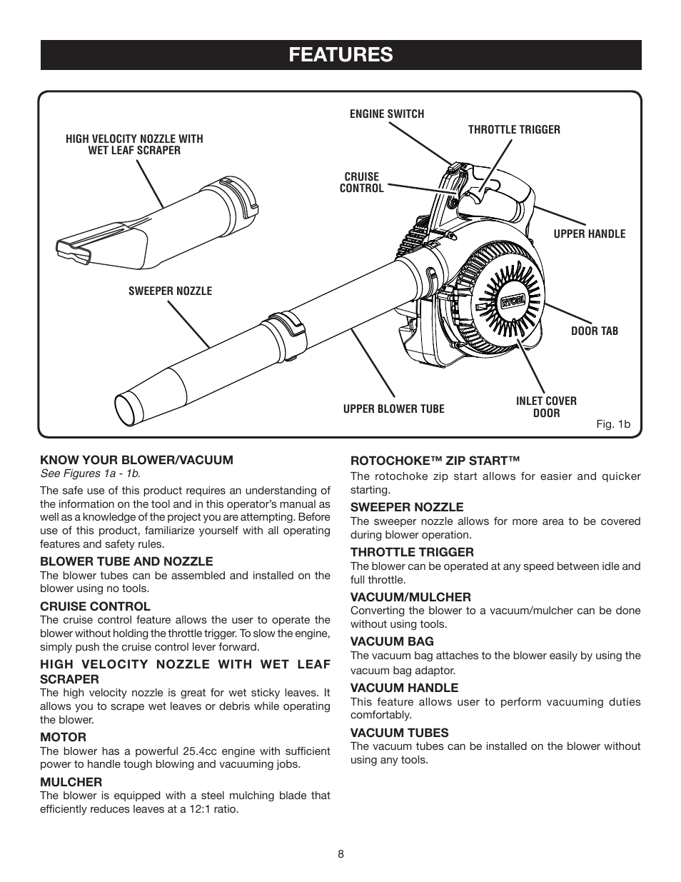 Features | Ryobi RY09905 User Manual | Page 8 / 22