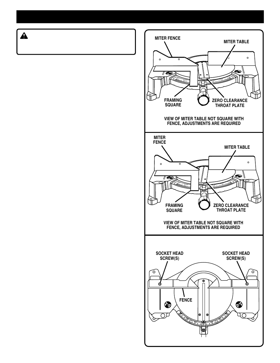 Adjustments, Warning | Ryobi TS1350 User Manual | Page 16 / 28