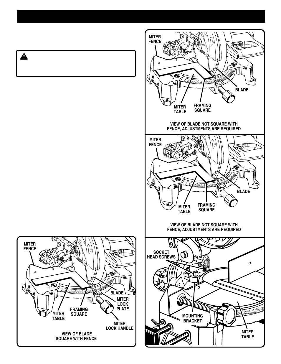 Adjustments, Warning, Squaring the saw blade to the fence | Page 17, See figures 21 - 24 ■ unplug your saw | Ryobi TS1350 User Manual | Page 17 / 28