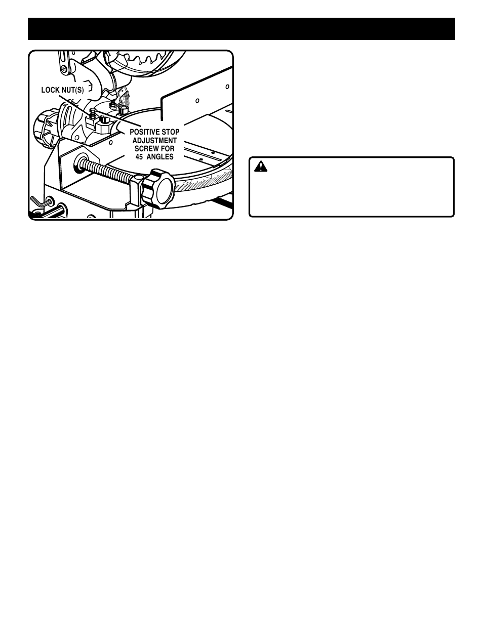 Adjustments, Warning, Depth stop | Applications, Cutting a slot in the zero clearance throat plate, Pivot adjustments, Travel pivot adjustment, Bevel pivot adjustment | Ryobi TS1350 User Manual | Page 19 / 28