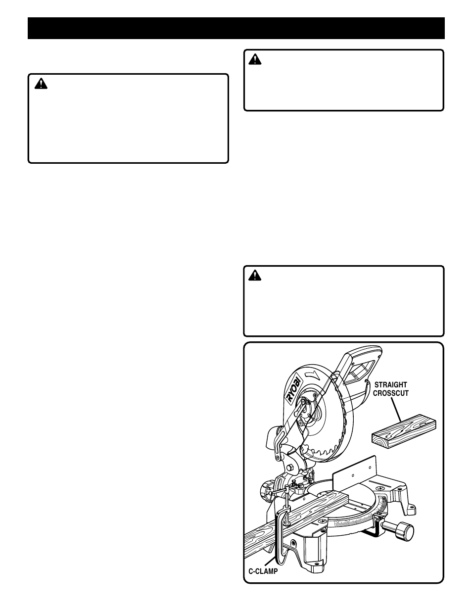 Operation, Warning, Cutting with your compound miter saw | Crosscutting | Ryobi TS1350 User Manual | Page 20 / 28