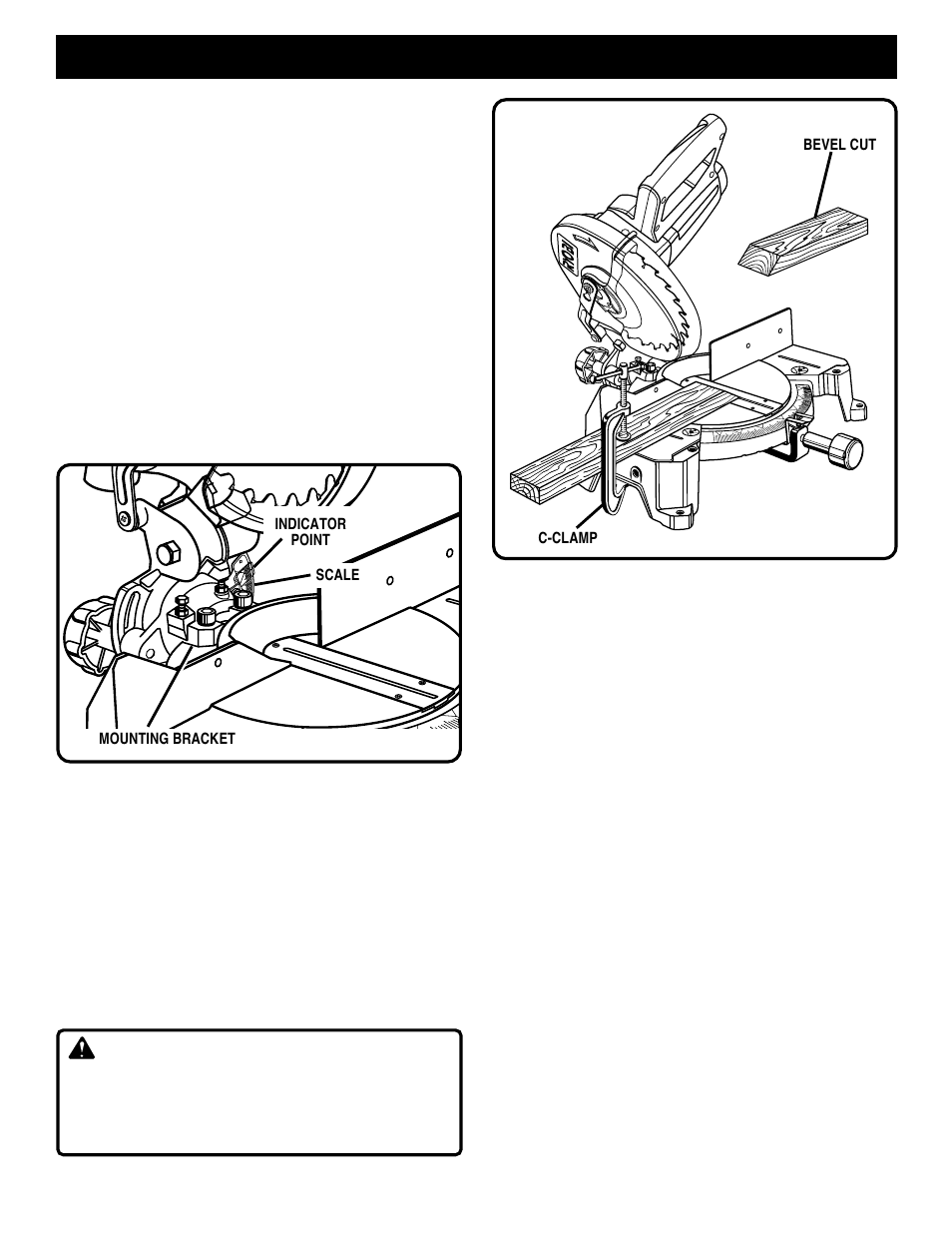 Operation, Warning, Bevel cut | Ryobi TS1350 User Manual | Page 21 / 28