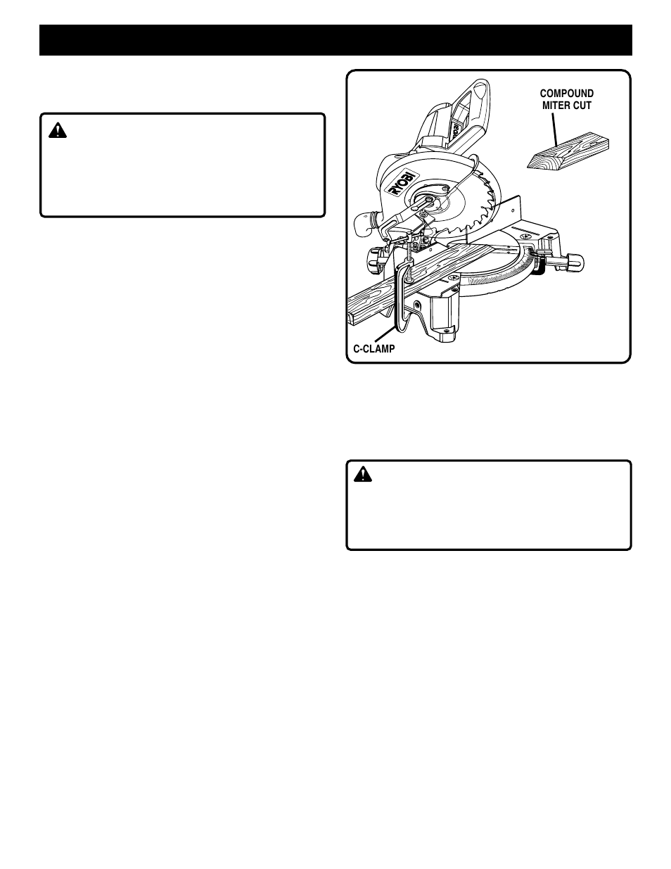 Operation, Warning, Compound miter cut | Ryobi TS1350 User Manual | Page 22 / 28