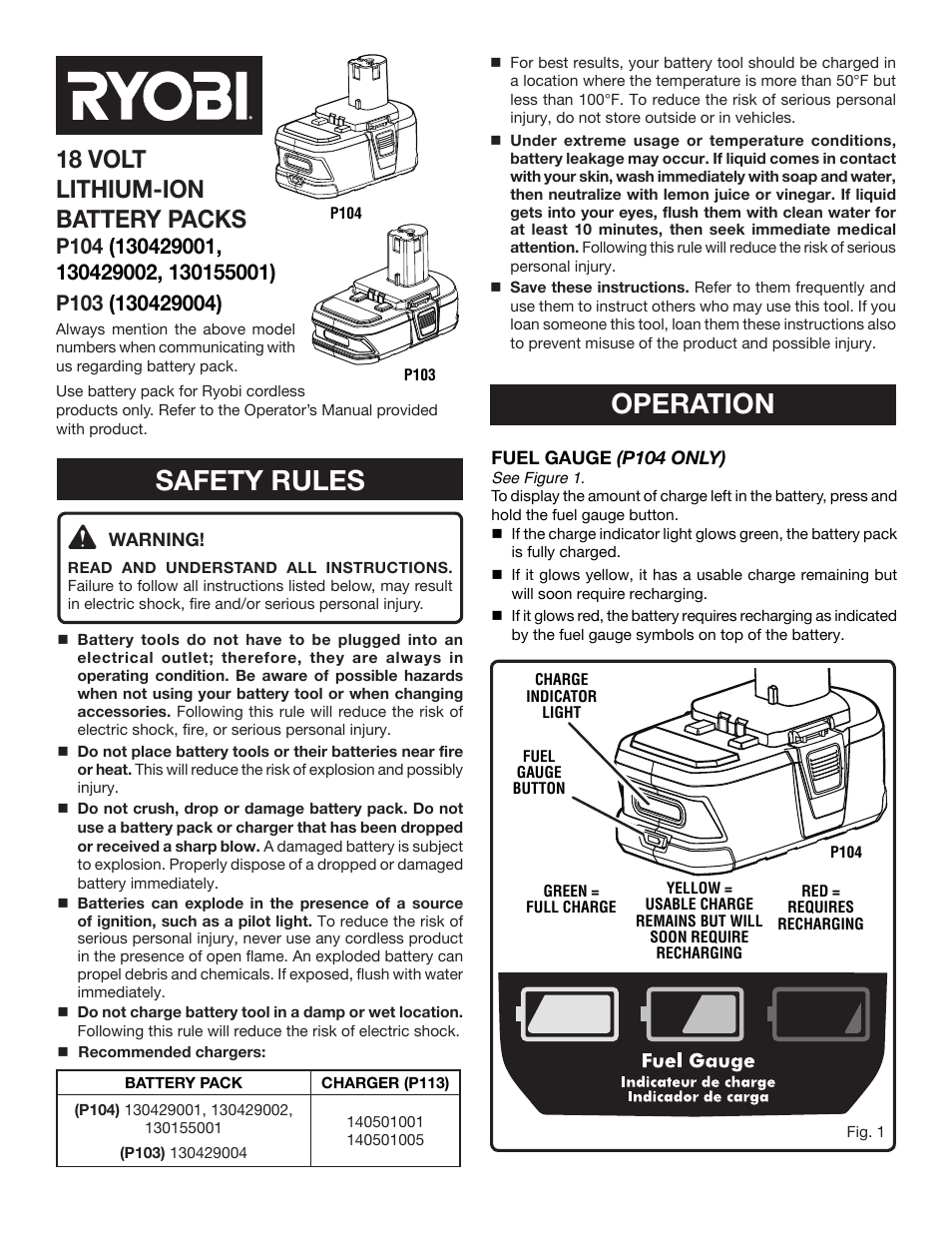 Ryobi 130155001 User Manual | 6 pages