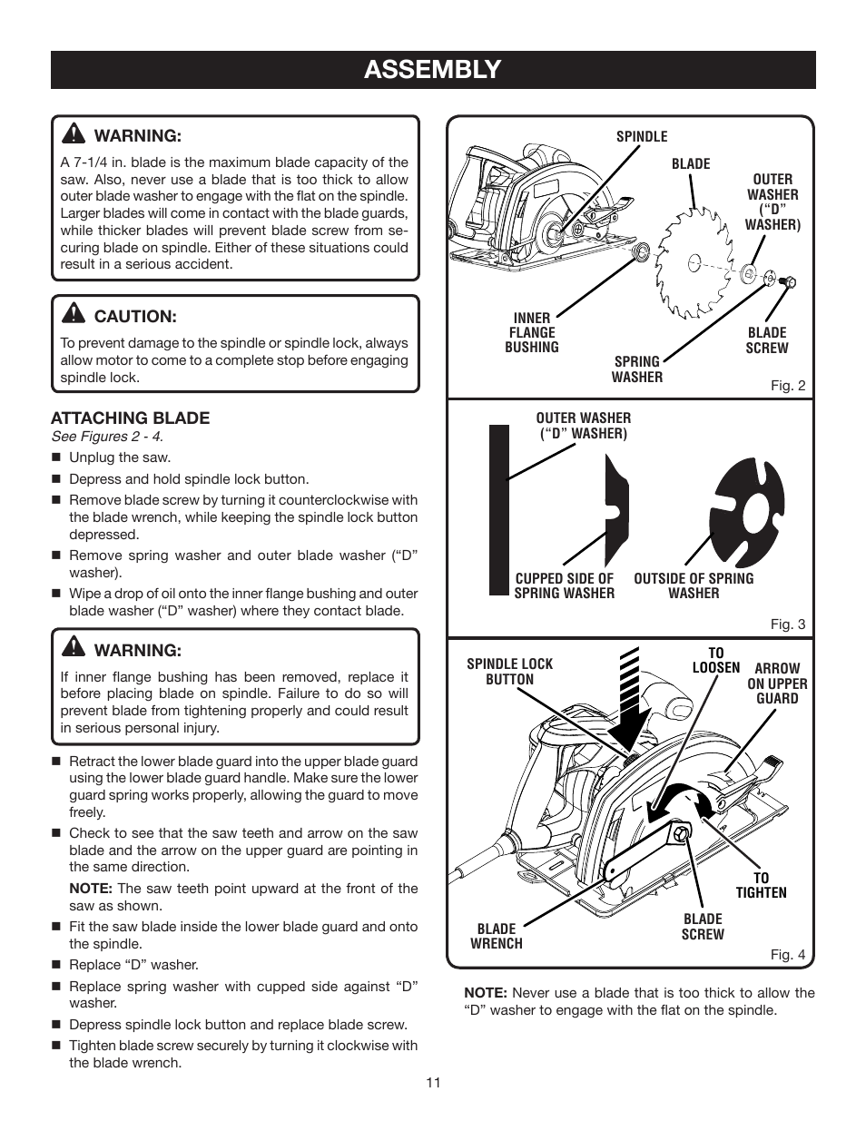 Assembly | Ryobi 7-1/4 in. CIRCULAR SAW DOUBLE INSULATED CSB123 User Manual | Page 11 / 22