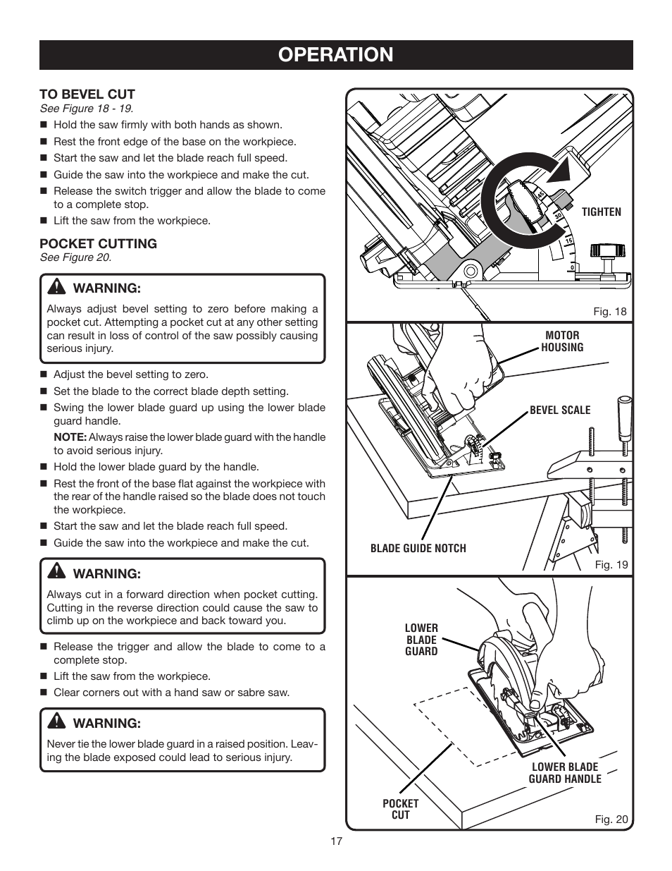 Operation | Ryobi 7-1/4 in. CIRCULAR SAW DOUBLE INSULATED CSB123 User Manual | Page 17 / 22