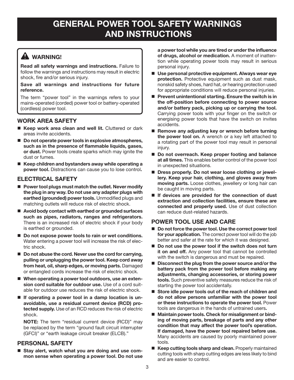 Ryobi 7-1/4 in. CIRCULAR SAW DOUBLE INSULATED CSB123 User Manual | Page 3 / 22