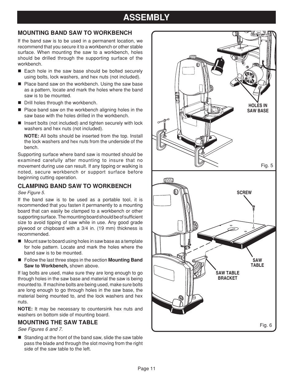 Assembly | Ryobi BAND SAW User Manual | Page 11 / 24
