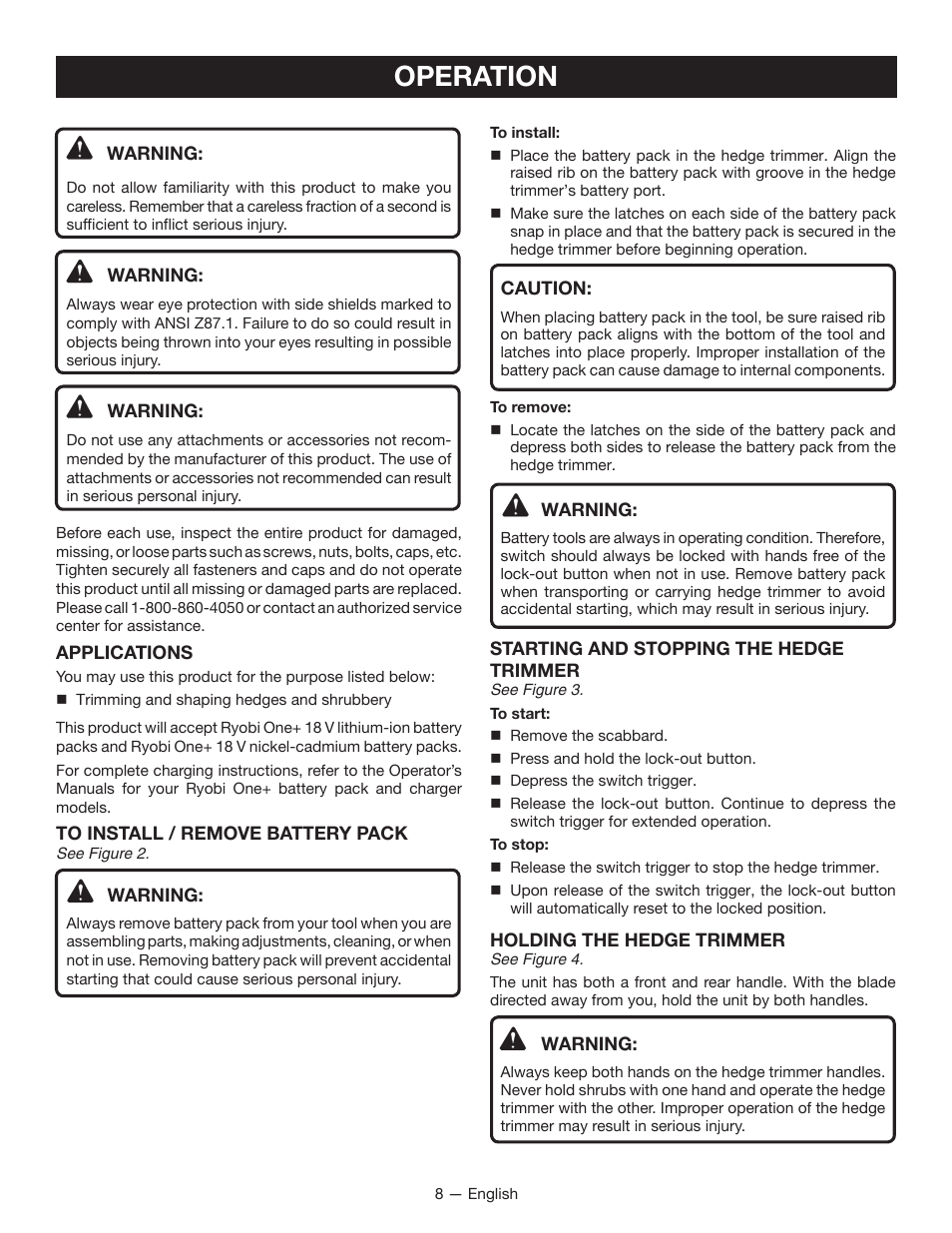 Operation | Ryobi P2603 User Manual | Page 10 / 34