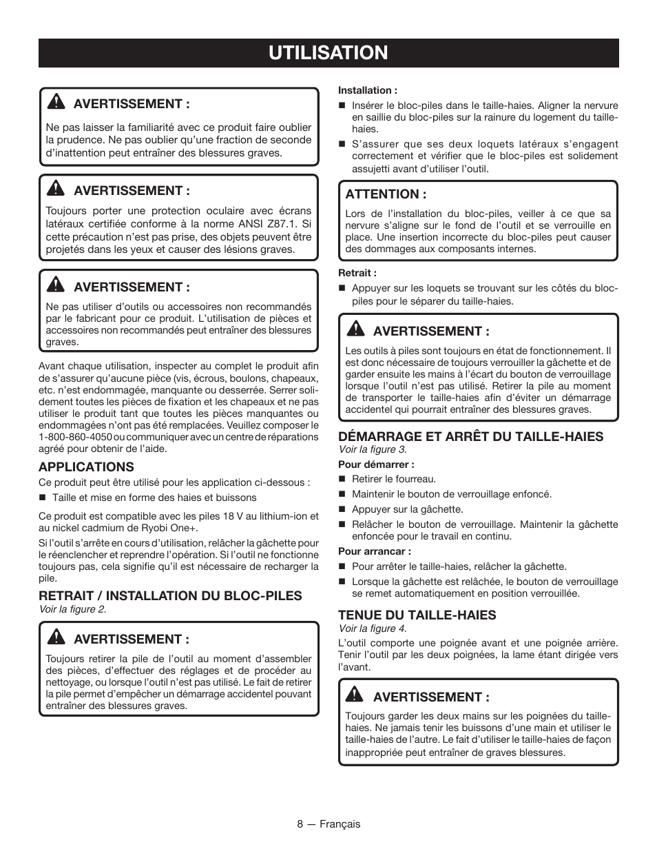 Utilisation | Ryobi P2603 User Manual | Page 20 / 34