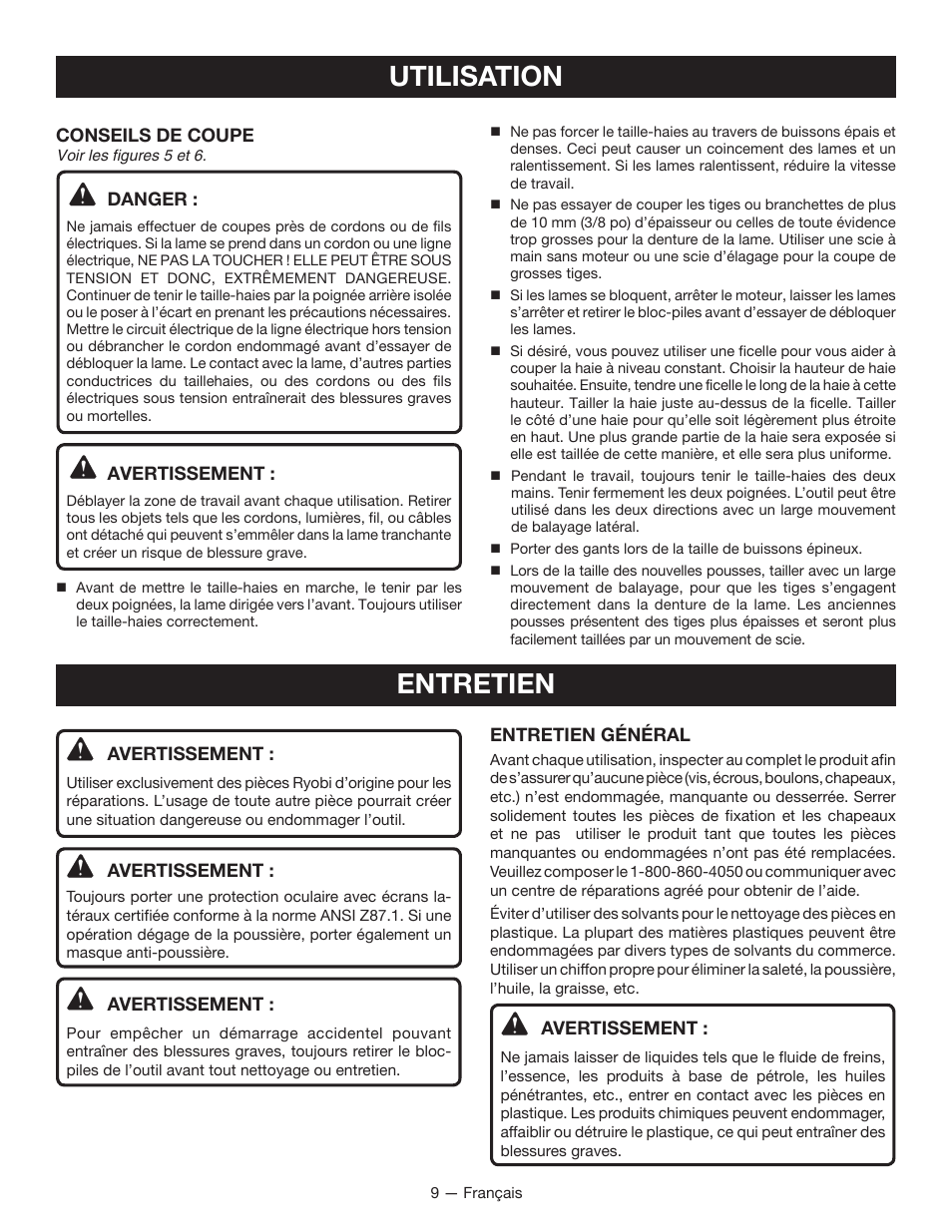 Utilisation, Entretien | Ryobi P2603 User Manual | Page 21 / 34