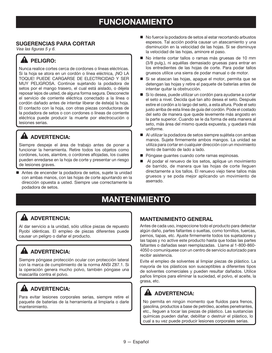 Funcionamiento, Mantenimiento | Ryobi P2603 User Manual | Page 31 / 34