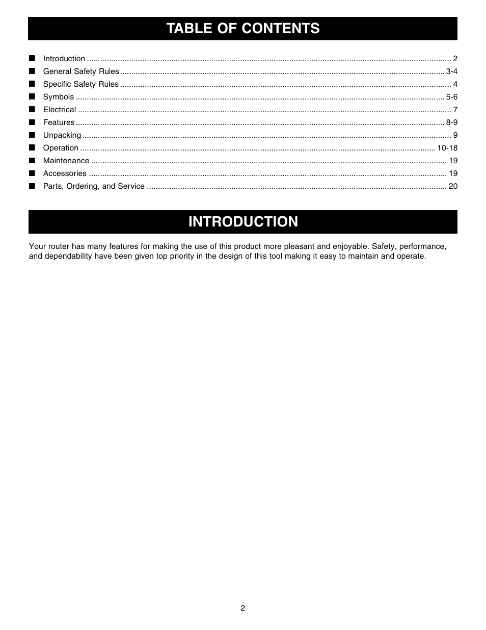 Table of contents introduction | Ryobi R1801M1 User Manual | Page 2 / 20