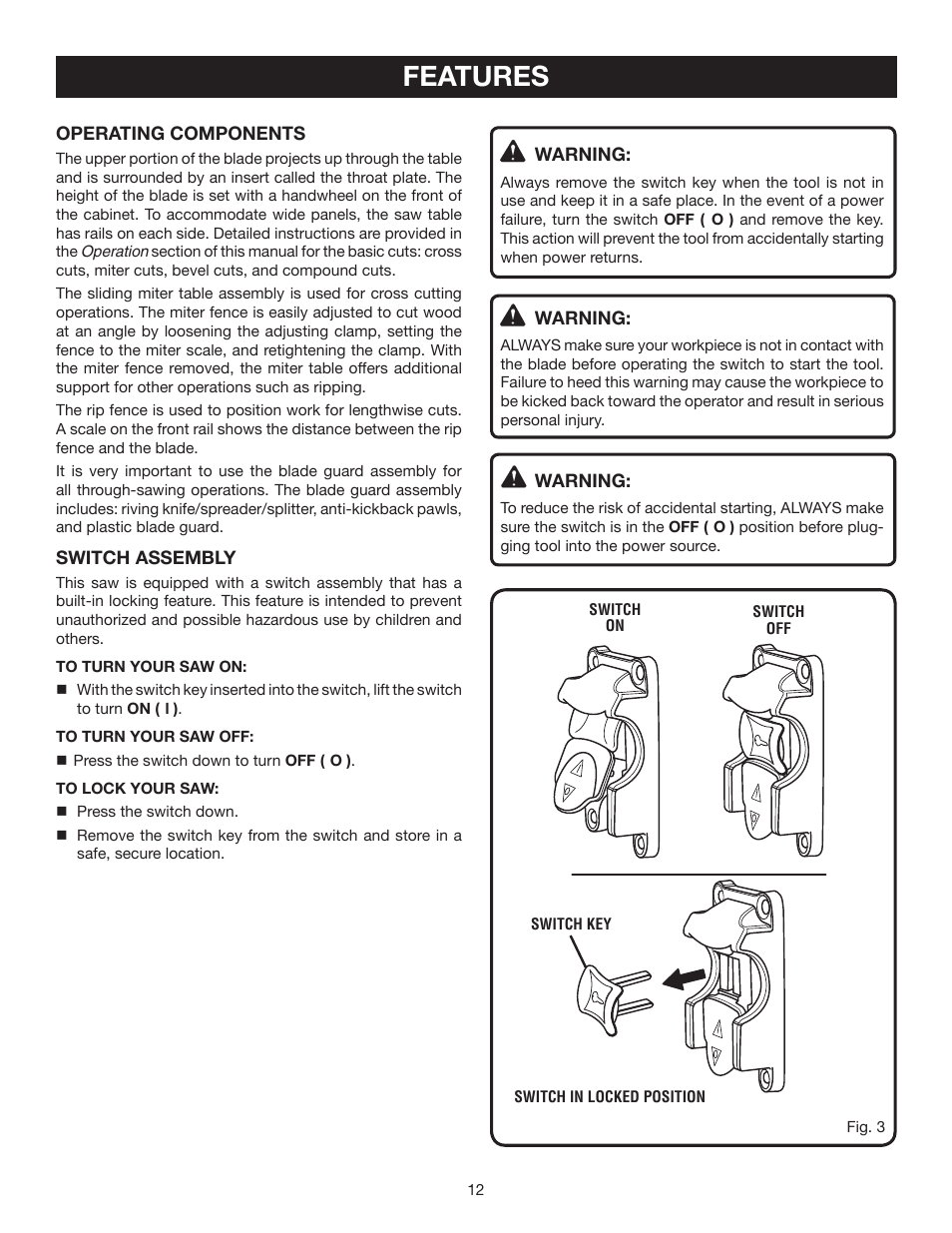 Features | Ryobi BTS21 User Manual | Page 12 / 42