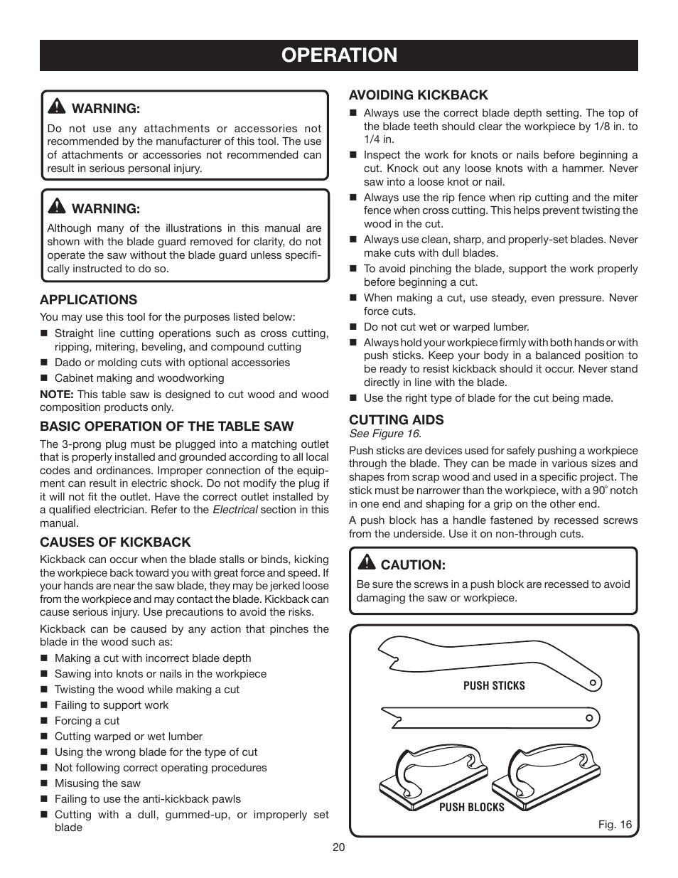 Operation | Ryobi BTS21 User Manual | Page 20 / 42