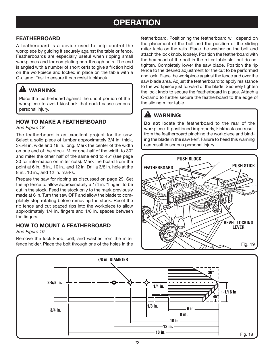 Operation | Ryobi BTS21 User Manual | Page 22 / 42