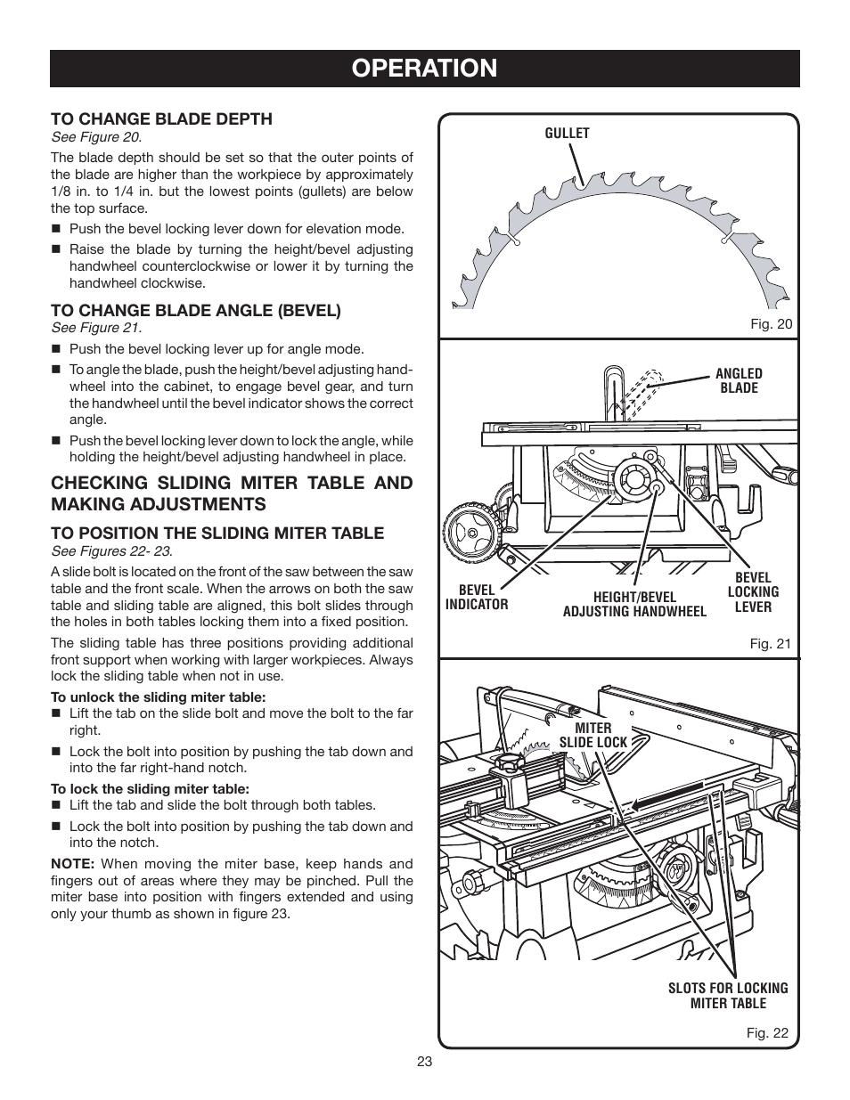 Operation | Ryobi BTS21 User Manual | Page 23 / 42