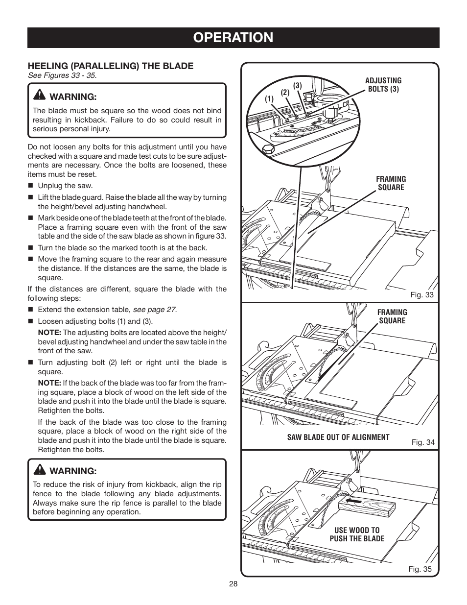 Operation | Ryobi BTS21 User Manual | Page 28 / 42