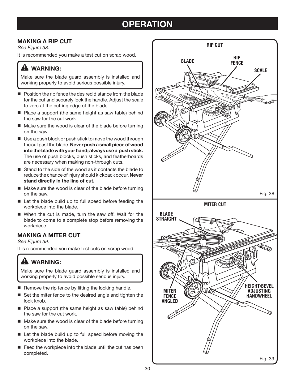 Operation | Ryobi BTS21 User Manual | Page 30 / 42