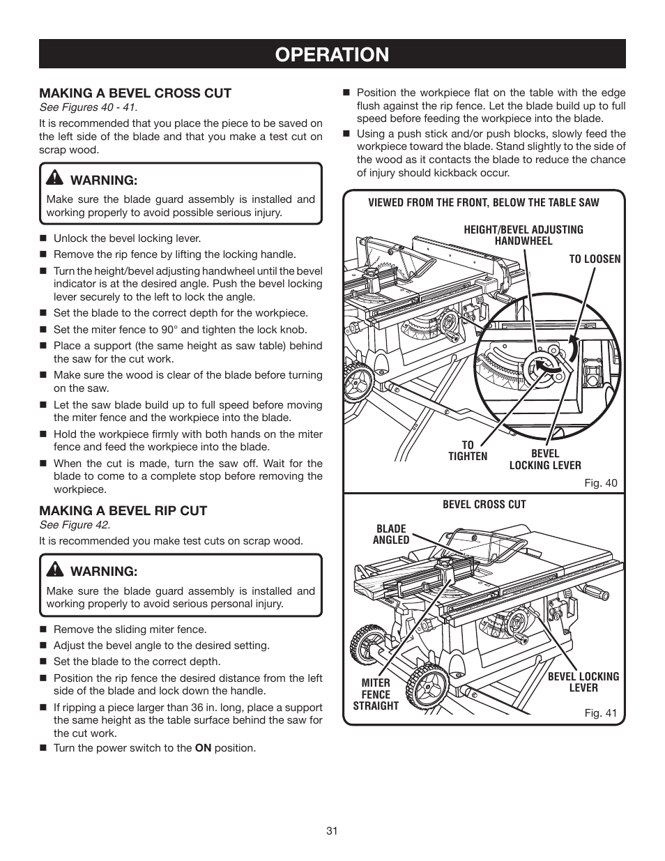 Operation | Ryobi BTS21 User Manual | Page 31 / 42