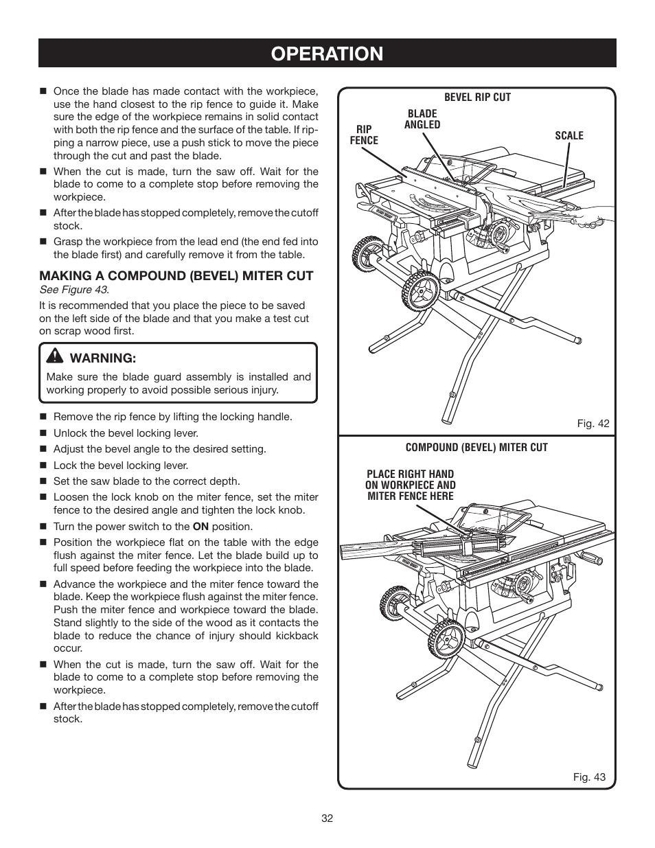 Operation | Ryobi BTS21 User Manual | Page 32 / 42