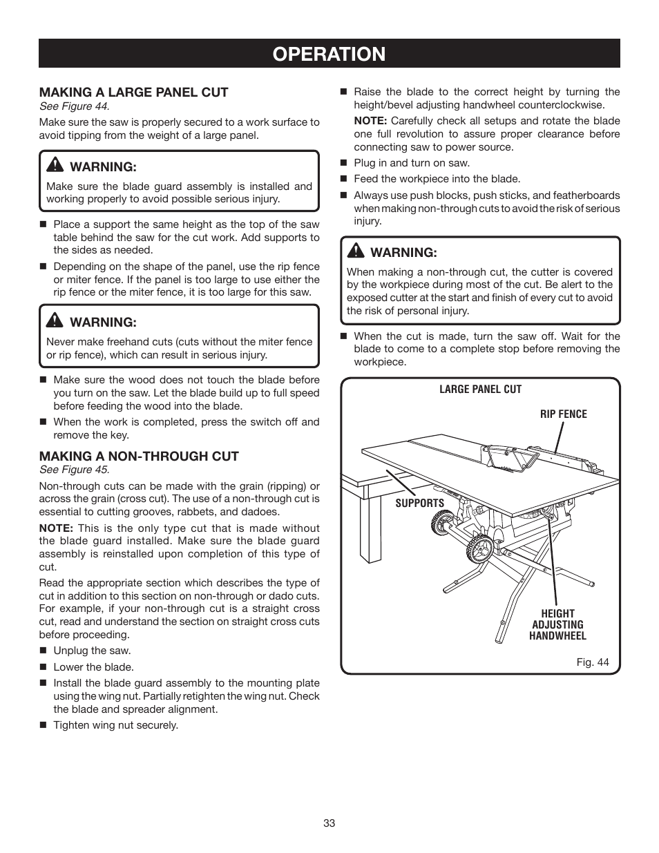 Operation | Ryobi BTS21 User Manual | Page 33 / 42