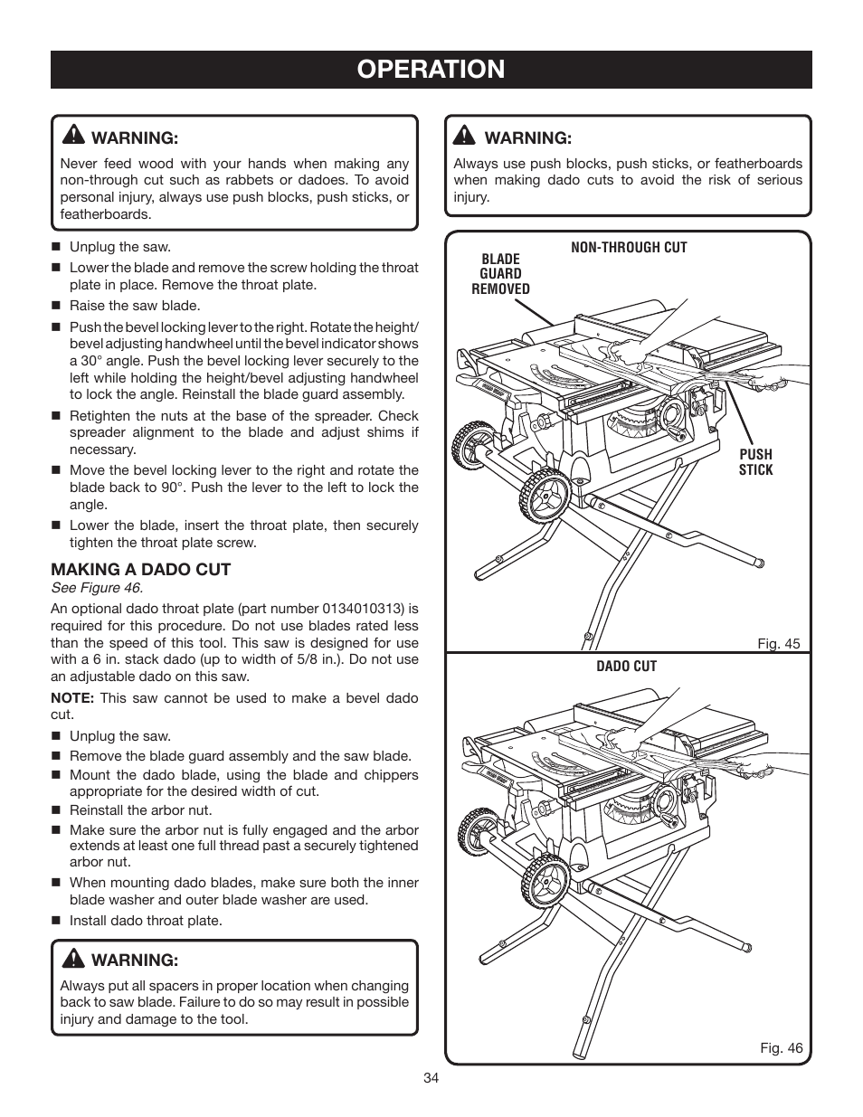 Operation | Ryobi BTS21 User Manual | Page 34 / 42